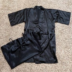 [Morgan Taylor Intimates] Black Satin Nightgown Robe Set Lounge Sexy Feminine S